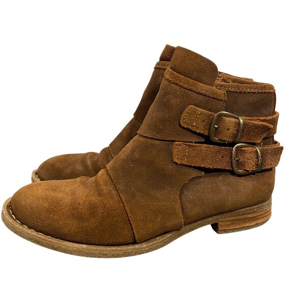 Brown suede leather Moraga Ankle Boots With Dual Buckle Straps & Zipper Closure - Picture 1 of 10